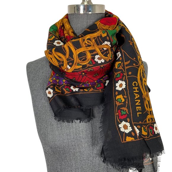 Chanel CC Chain Link Printed Cashmere Silk Shawl - Picture 2 of 2
